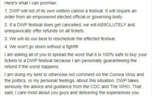 Danny Hayes Statement on Coronavirus and upcoming Festivals